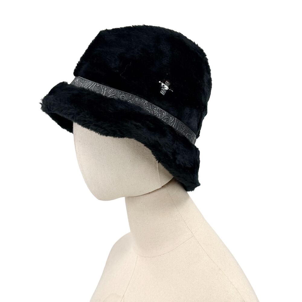 Vintage 60s Unworn Black Faux Fur Mustang Emblem Cossack Hat